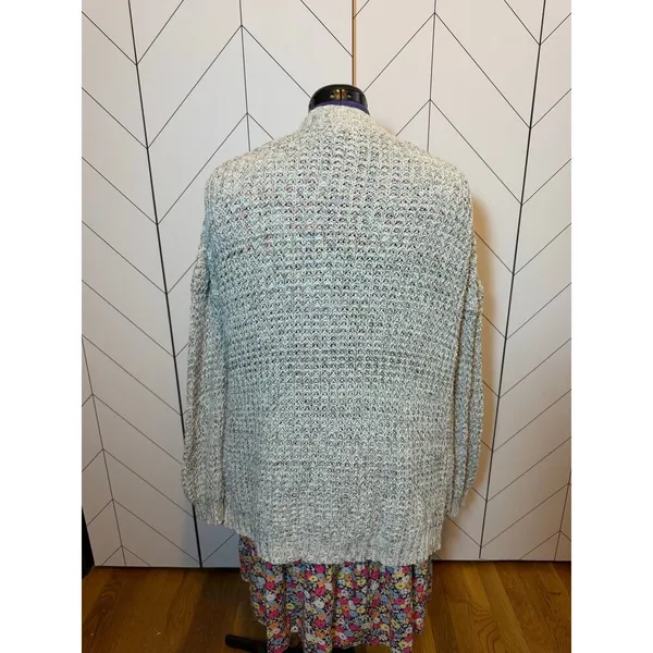 Express Women’s Large Gray Black Speckle Open Front Long Sleeve Knit Cardigan - Image 4