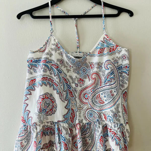 Abercrombie‎ & Fitch Sz XS White Red Paisley Strap Peplum Tank Top - Image 7