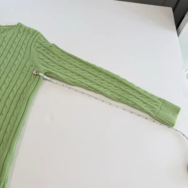 LL Bean Lime Green Cable Knit Cotton Button Up Cardigan Sweater Size LARGE - Image 7