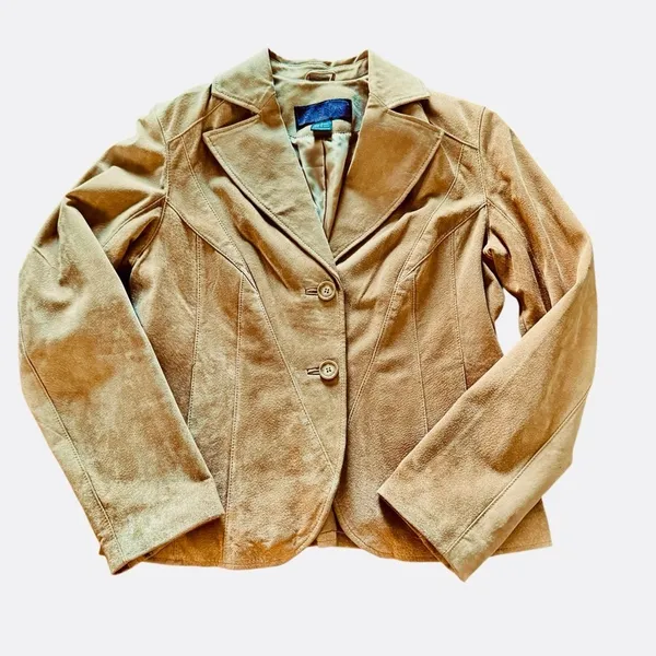 Siena Tan Suede Leather Blazer Jacket Women’s Size 4 Tailored Button Front - Image 9