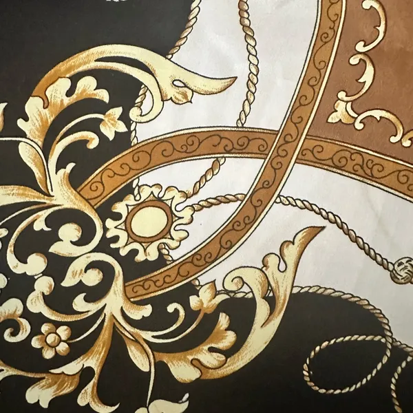 Elegant Black and Brown Scarf with Intricate Design Poly Satiny - Image 3