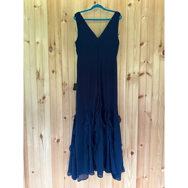 NWT Lulus Alorna Dark Navy Sleeveless Ruffled Maxi Dress Wedding Bridesmaid Sz S - Image 4