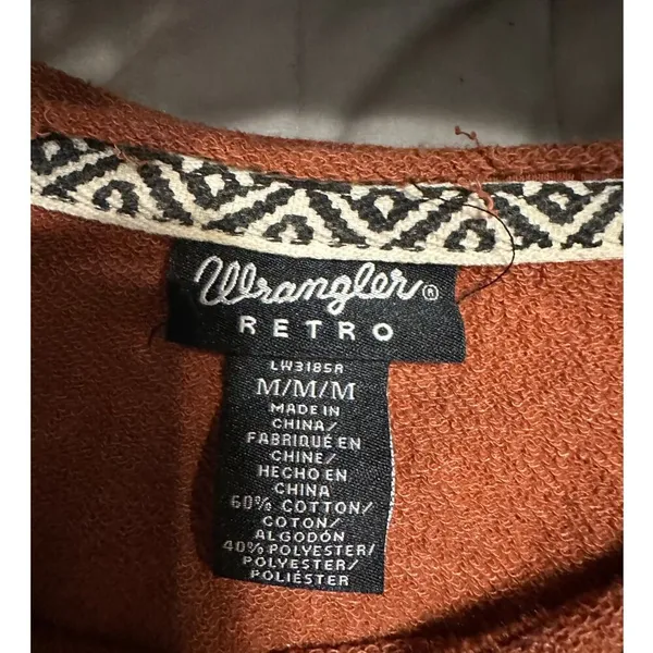 Wrangler Retro Western Fringe Top Women's Size Medium Rust Cowgirl Sweater - Image 4