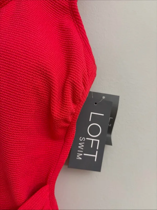 LOFT Bright Red Textured One-Piece Swimsuit with Front Twist size L - Image 3