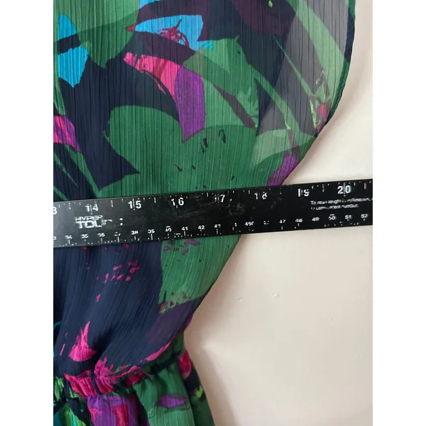 Express Women Green Tropical Floral Chiffon V-Neck Elastic Waist Mini Dress M - Image 5