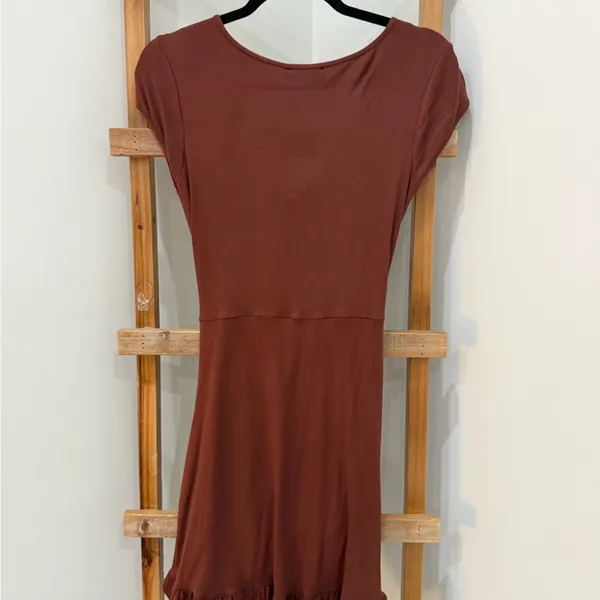 Cider Chocolate Brown Ruched Mini Dress - Image 2
