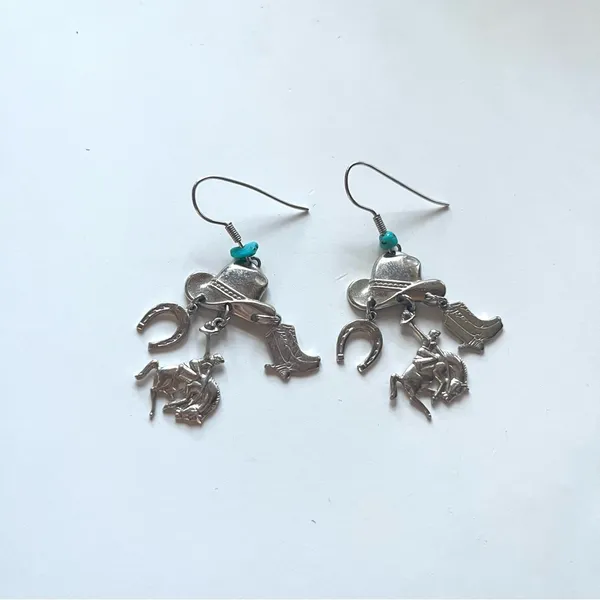 Back In The Saddle Cowboy western turquoise dangle earrings - Image 4