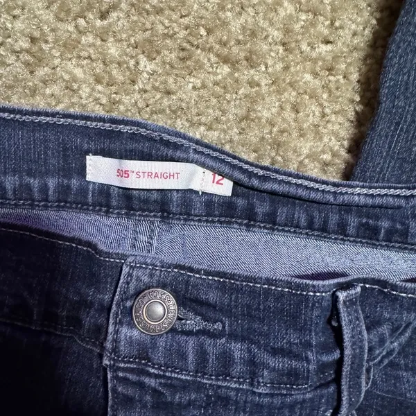Levis 505 Straight Leg Jeans Womens 12 Dark Wash Denim Mid Rise Blue Pants - Image 3