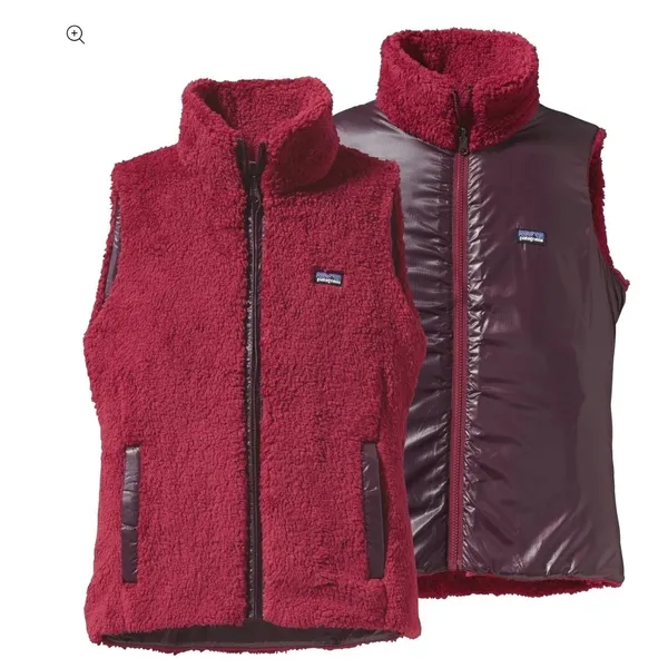 Patagonia Reversible Los Lobos Vest Women Medium Burgundy Fleece Puffer Gorpcore - Image 2