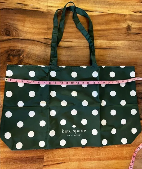 Kate Spade Large Reusable Foldable Green Polka Dot Canvas Tote Bag NEW - Image 5