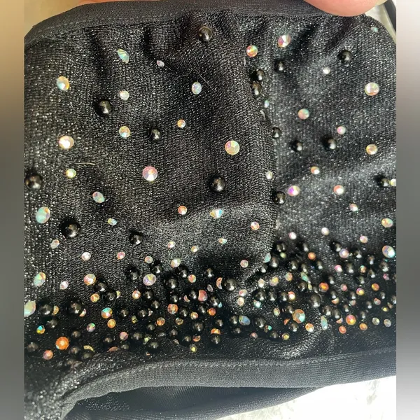 NWT Oh Polly Black Beaded Crop Top w Halter Ties Sz 0 - Image 2