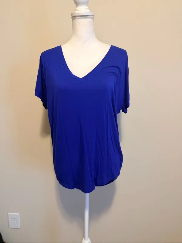 Express Cobalt Blue Oversized V-Neck Tee Soft Relaxed Fit Top size small - Image 2