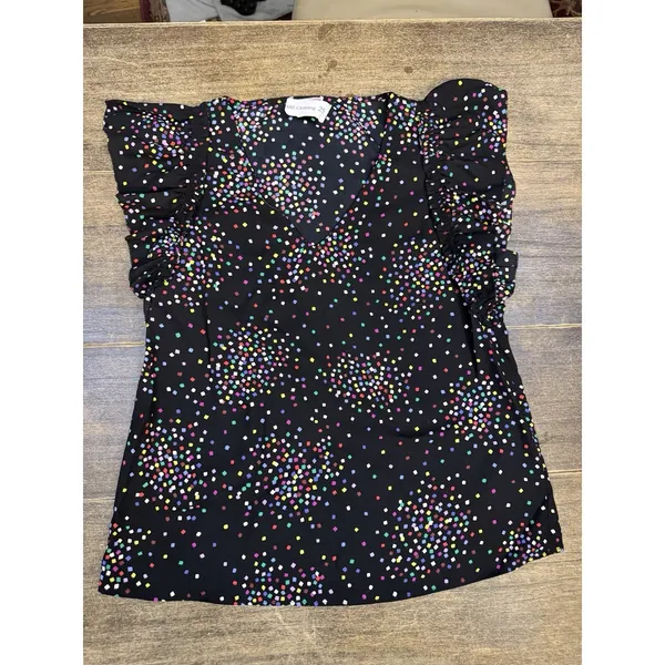 Kate Spade New York‎ Women Black Confetti Cheer Blouse Size XS Flutter Sleeve - Image 4