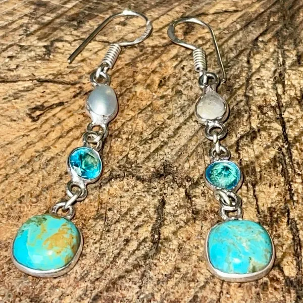 Faceted Tibet Turquoise Earrings 2 1/2” Gold - Image 6
