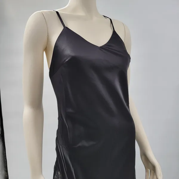 HHQ Maxi Slip Dress Size M Black Satin Lace Trim Spaghetti Strap Sexy NWT - Image 11