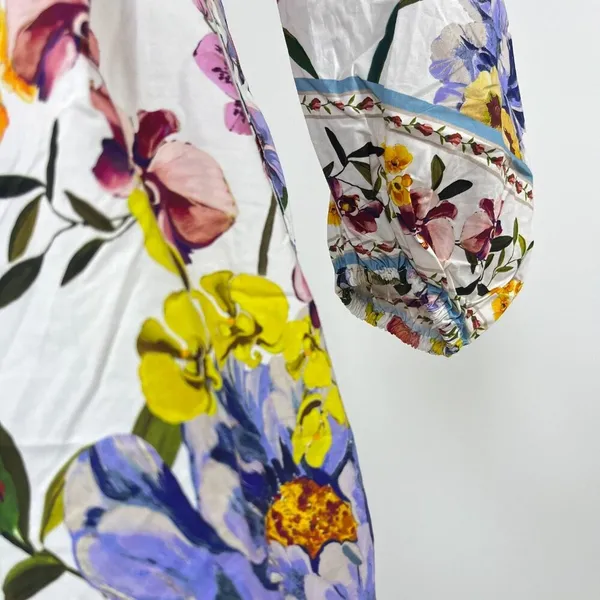 NWOT Farm Rio Greek Garden Long Sleeve Plunge Neck Cotton Romper Size XS - Image 10
