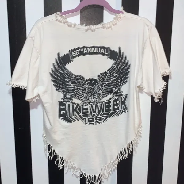 Rare Custom Fringe 1997 Daytona Bike Week Bald Eagle Vintage Cotton Tee Shirt - Image 9