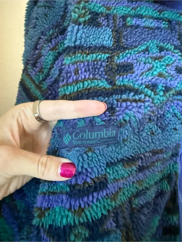 Vintage 90s Columbia Fleece Jacket Women’s XL Teal Purple Geometric Full Zip - Image 3