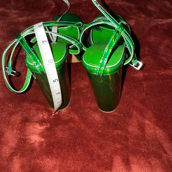Iridescent Green Strappy Square-Toe Heels by Unnamed Brand - Image 2