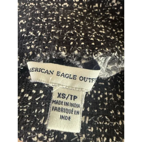 American Eagle black blue white XS Paisley Floral‎ Smocked Waist Pant boho Y2K - Image 3