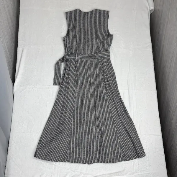 Banana Republic Linen-Blend Button Midi Dress Women's 6 Gray Pinstripe Chic Work - Image 2
