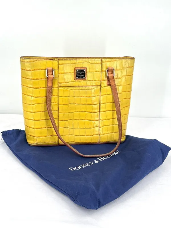 Dooney & Bourke Croco Embossed Sunburst Yellow Leather Lexington Shopper Tote - Image 15