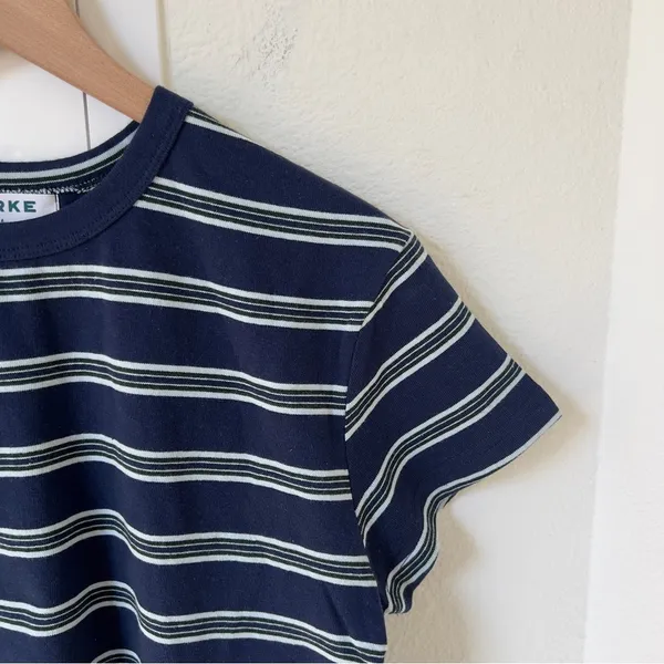 PARKE Holiday Striped T-Shirt Striped Tee in Snowflake Stripe Blue New - Image 7