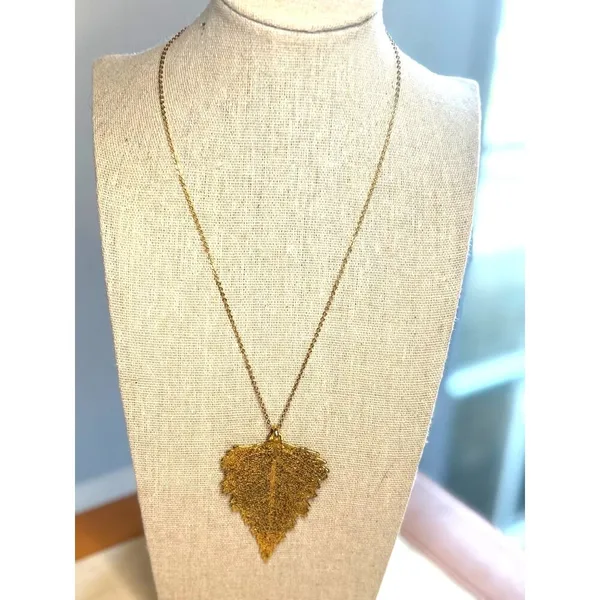 Gold Plated Real Leaf Pendant Necklace With Chain - Image 4