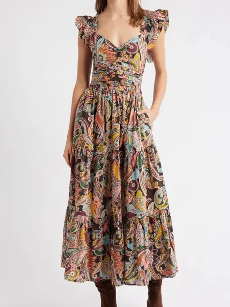 Love the Label Anthropologie Lindsey print ruffle maxi dress paisley S liberty - Image 8