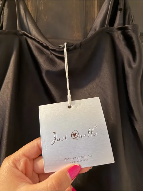 Just Quella Satin Cowl Neck Slip Dress - Black - Image 4