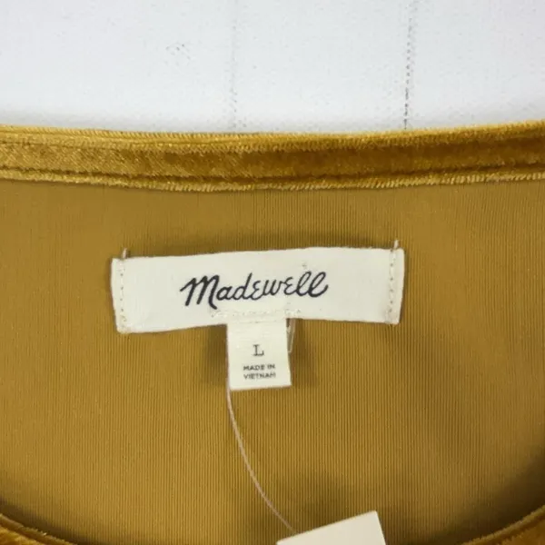 Madewell Blouse Womens L Gold Velvet Crew Neck Short Sleeve Stretch Dolman Top - Image 3