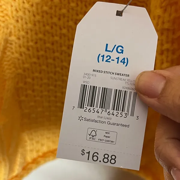 Time and Tru Women’s Yellow Cableknit Crewneck Sweater Long Sleeve Size Large‎ - Image 2