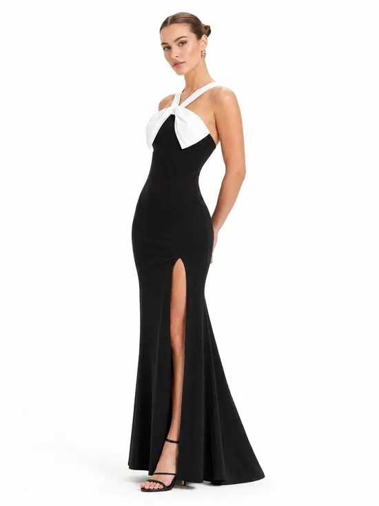 NEW Lulus Luxurious Outlook Black and White Bow Mermaid Maxi Dress - Image 2