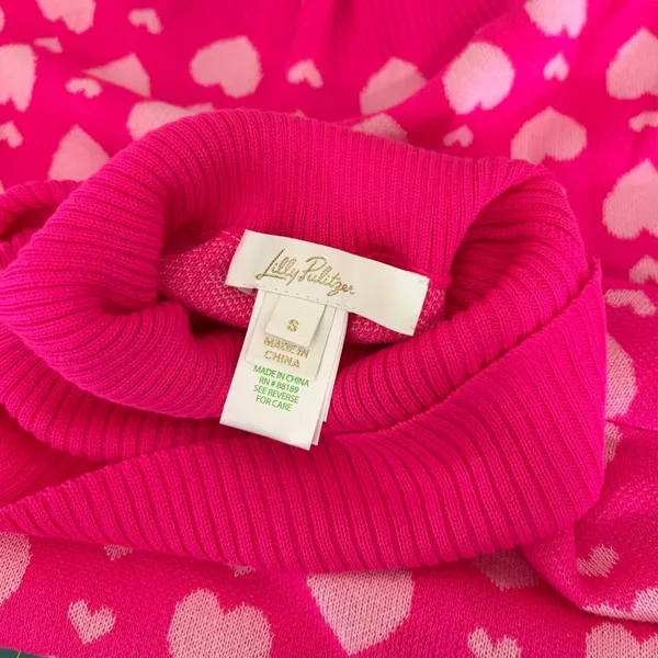 LILLY PULITZER Liggy Sweater Passion Fruit Pink Valentine‎ Heart Jacquard Small - Image 12