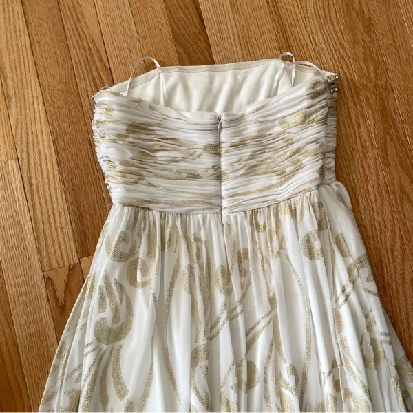 Ethereal Grecian Strapless Maxi Dress Womens 12 White Gold Beaded Formal Gown - Image 12