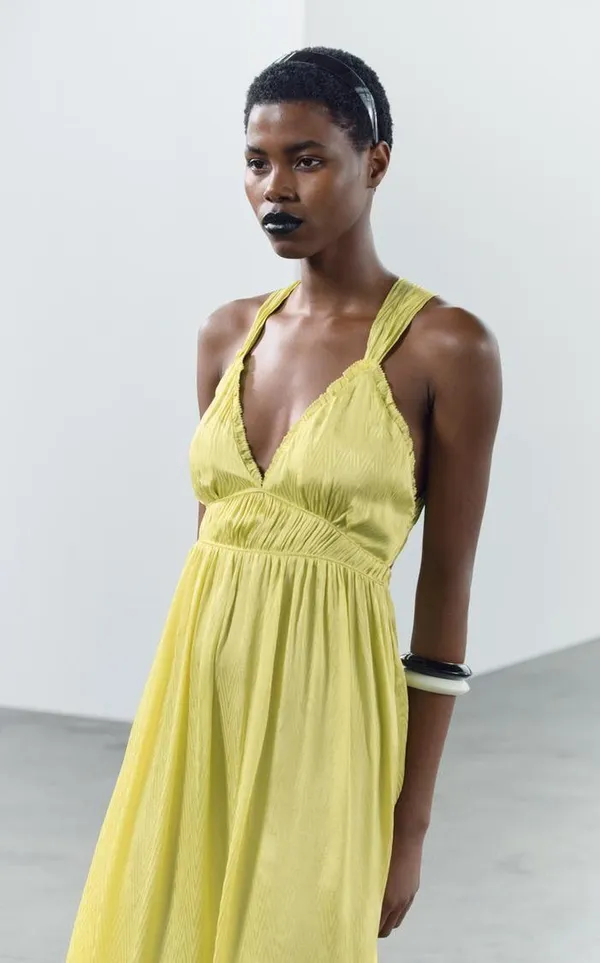 Zara maxi long bohemian lime lemon yellow summer wedding vacation casual - Image 11