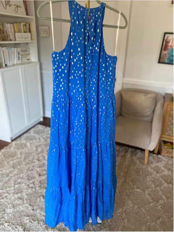 Lilly Pulitzer Halter Maxi Dress Metallic Dot Tiered Quiet Luxury Preppy Wedding - Image 3