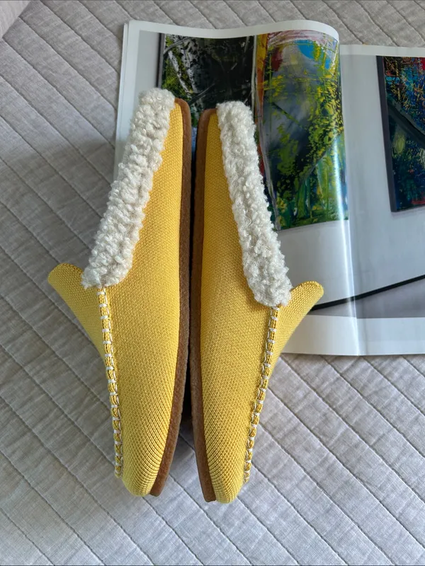 Rothy’s Scuff Sherpa lined wool mule Slippers in Popcorn yellow 8 washable - Image 5