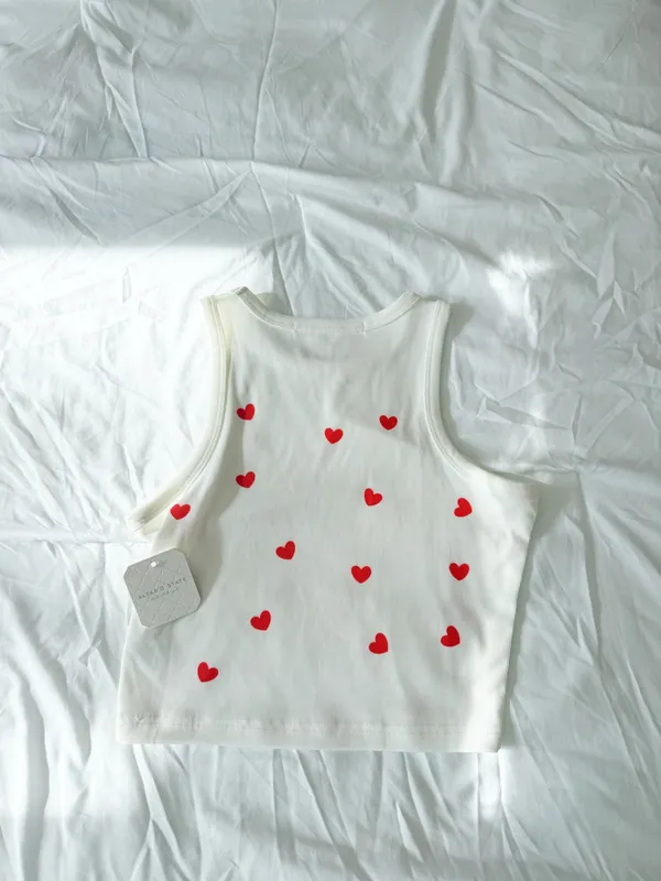 Altar’d State Ivory Ribbed Heart Print Tank Top XS - Image 2