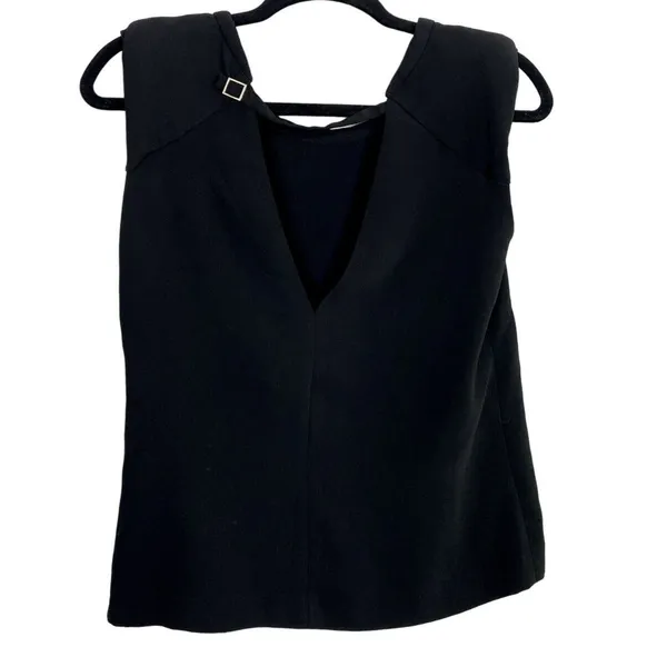 ZARA Perfect Sleeveless Lightweight Blouse Open V Neck Key Hole Back Small Black - Image 5