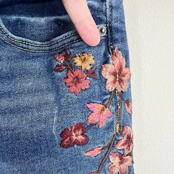 Driftwood Jackie Floral Embroidered High Rise Skinny Jeans‎ Womens 28 Blue Ankle - Image 9