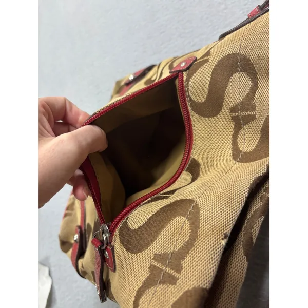Sophia Caperelli Shoulder Bag Small Monogram Tan Brown Red Leather Trim‎ Trim - Image 11