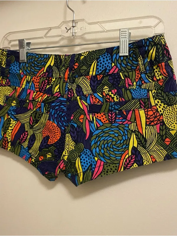 H&M Y2K Womens Juniors Psychedelic Shorts Size 6 Waist 29” Multicolor Feathers - Image 5