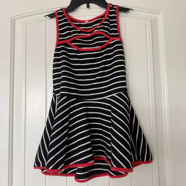 Y2K Coquette Striped Peplum Top ❤️ Black White Red Trim Cutout Dollcore Size Small - Image 3