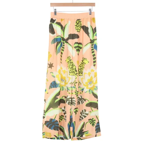Nice To Meet You Wide Leg Pants Womens M Tropical Cheetah Peach Floral Excellent - Image 2