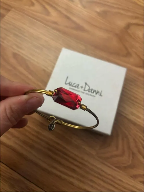 Luca + Danni Dylan Bangle Gold Wire Bracelet with Red Crystal Bead - Image 5