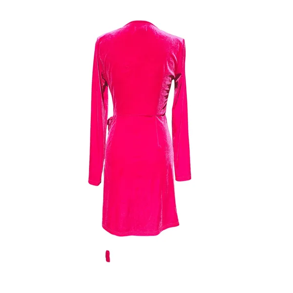 Style Cheat‎ 50O Velvet Mini Dress Long Sleeve Hot Pink Wrap Cocktail Party US 6 - Image 7