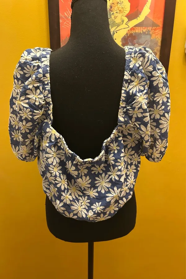 American Eagle Blue Daisy Gauzy Off Shoulder Crop Top Size XL - Image 2