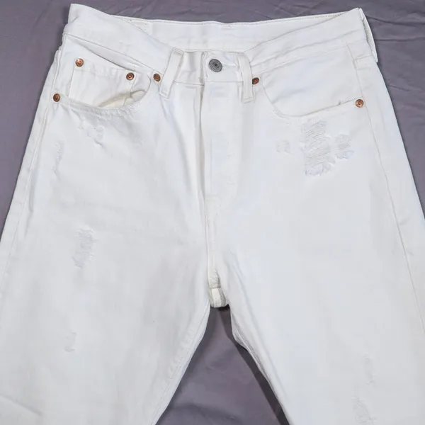 Levi's 501 Skinny Jeans‎ Women 28 White Distressed Button Fly High Rise Denim - Image 4