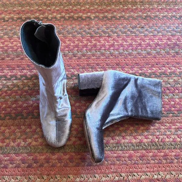 Free People Grey Velvet Booties Chunky Heel Zip Up Ankle - Image 2